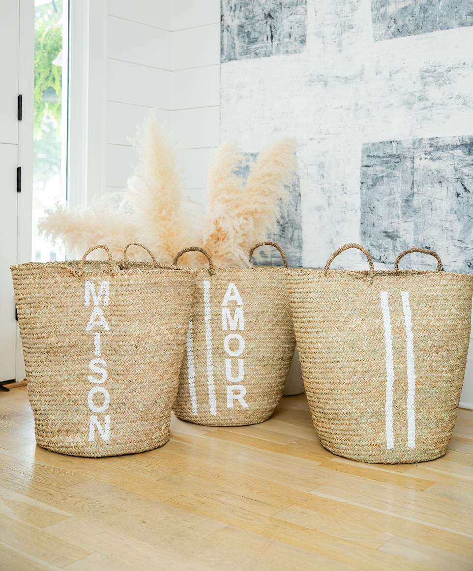 Oversized Striped Floor Basket